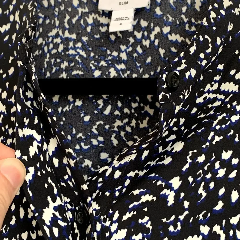 Express‎ Portofino Slim Fit Puff Sleeve Shirt in Black/Blue